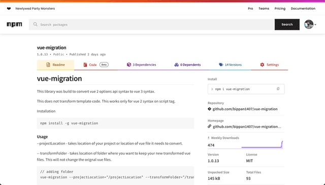 Vue-migration package screenshot